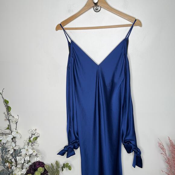 JUAN CARLOS OBANDO Satin Amalfi Gown Maxi Dress Blue {XX11} - Picture 6 of 9